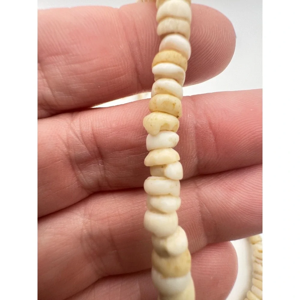 Vintage Natural Puka Shell Necklace White‎ & Sand Heishe Beads Surf Hawaiin
